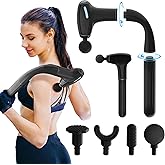Binxalin 3-in-1 Detachable Massage Gun with Extension Handle, Long Handle Back Massager Deep Tissue, 4 Heads, 4 Speeds, Pressure Sensor, 1200 mAh Rechargeable, 10-Min Auto-Off (Black Plus)