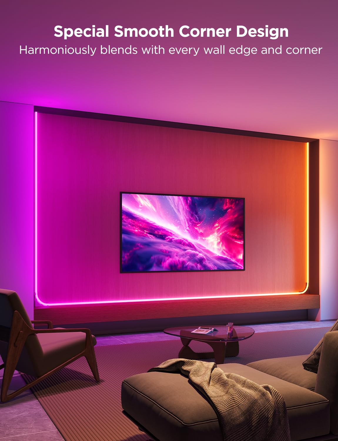 Govee Neon Rope Light for Wall Lining, LED Rope Lights Work with Matter, Google Assistant, Alexa, 16.4ft RGBIC Strip Lights with Smart App Control and Music Sync for Living Room, Bedroom, Wall Corners