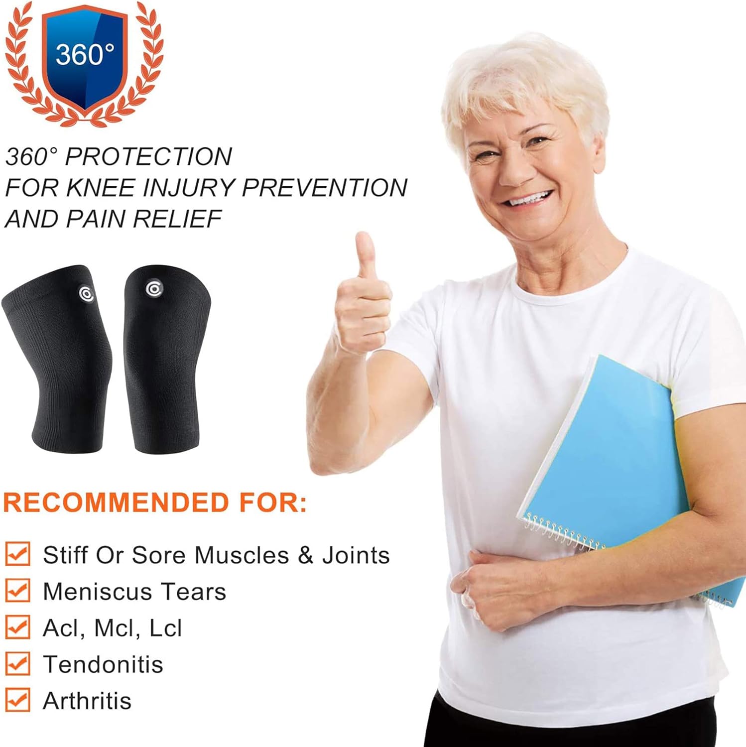 CAMBIVO 2 Pairs Knee Brace, Compression Knee Sleeve for Men and Women, Knee Support for Running, Arthritis, ACL, Meniscus Tear, Sports: Sports & Outdoors