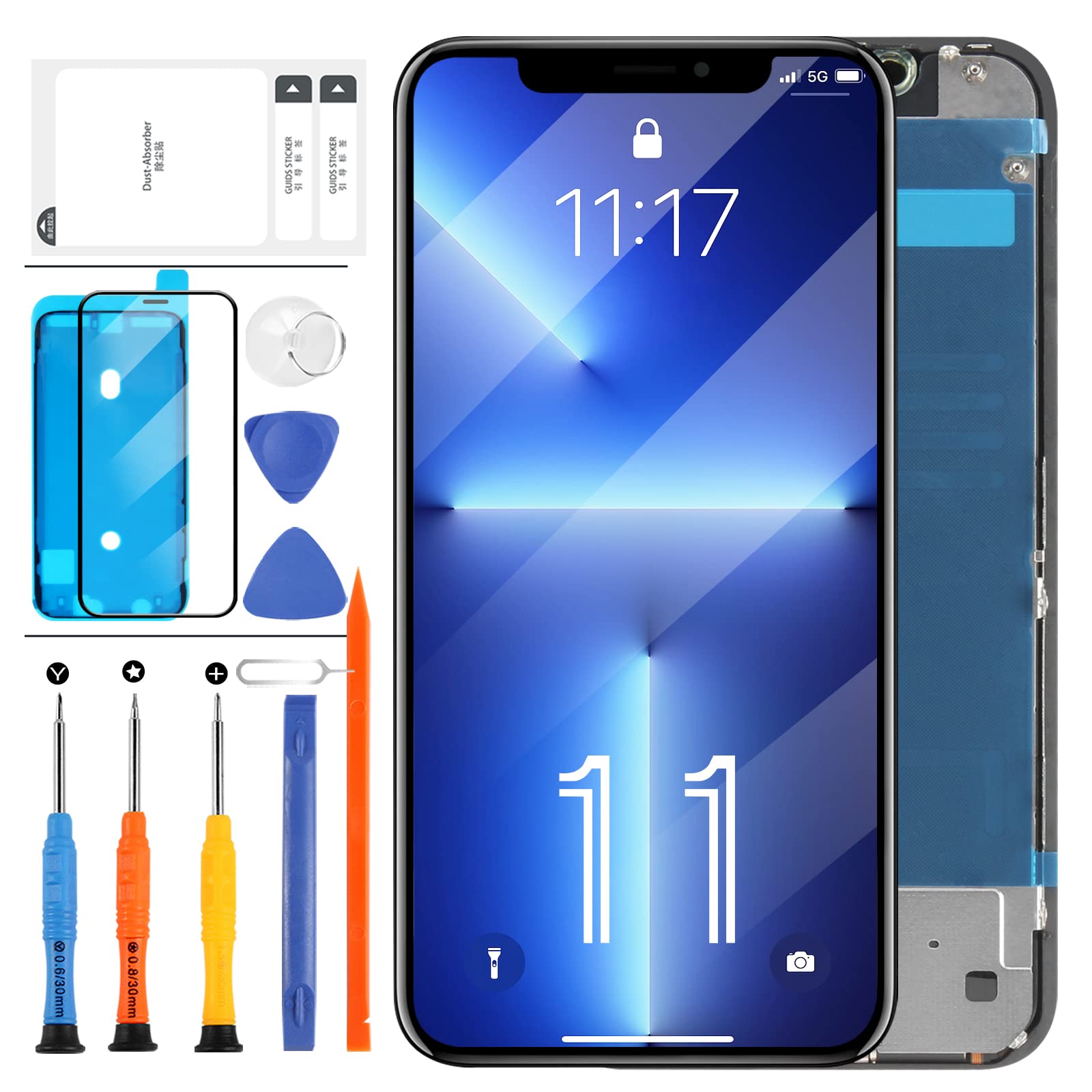 LADYSON LCD Screen Replacement Compatible For iPhone 11 6.1 inch (Model A2111, A2223, A2221) 3D LCD Display Touch Screen Digitizer Assembly Repair Kit with Tools +Tempered Glass (AMOLED Black)