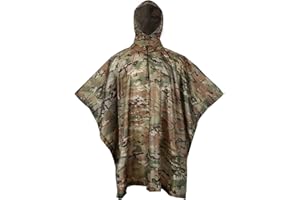 GRVCN Military Rain Poncho, Camouflage Raincoat Outdoor Waterproof Lightweight