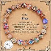 Easter Basket Stuffers - Gifts for Women Natural Colorful Imperial Jasper Stone Bead Bracelet Teacher Appreciation Gifts Birthday Gifts for Sister/Daughter/Niece/ Grandma/Mom/ Wife /Nana /Aunt/Nana with Gift Message Card