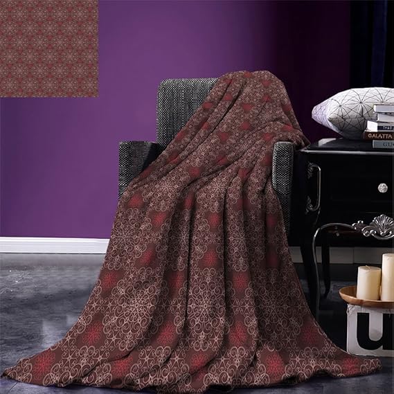 smallbeefly Maroon Throw Blanket Detailed Ornate Flowers Curves Swirls