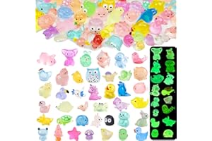 240PCS Luminous Mini Resin Animals 40 Types, Miniature Tiny Plastic Animal Figures Glow in The Dark Mini Ducks Rabbit Dinosau