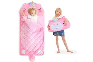 iPlay, iLearn Kid Sleeping Bag, Unicorn Slumber Sack, Toddler Girl Nap Mat, 2 in 1 Pink Animal Cushion Blanket, Happy Travel Sleepover Daycare Preschool Birthday Gift for 3 4 5 6 Year Old Child