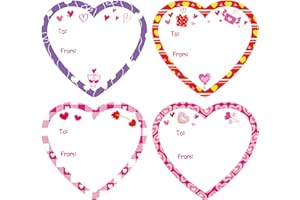 AUGTHEEP 100 Pcs Valentine's Day Heart Gift Tag Stickers Heart Name Tag Stickers to-from Label Self-Adhesive Name Stickers for Wedding Gift Wrapping Card Envelope Décor (Heart-1)