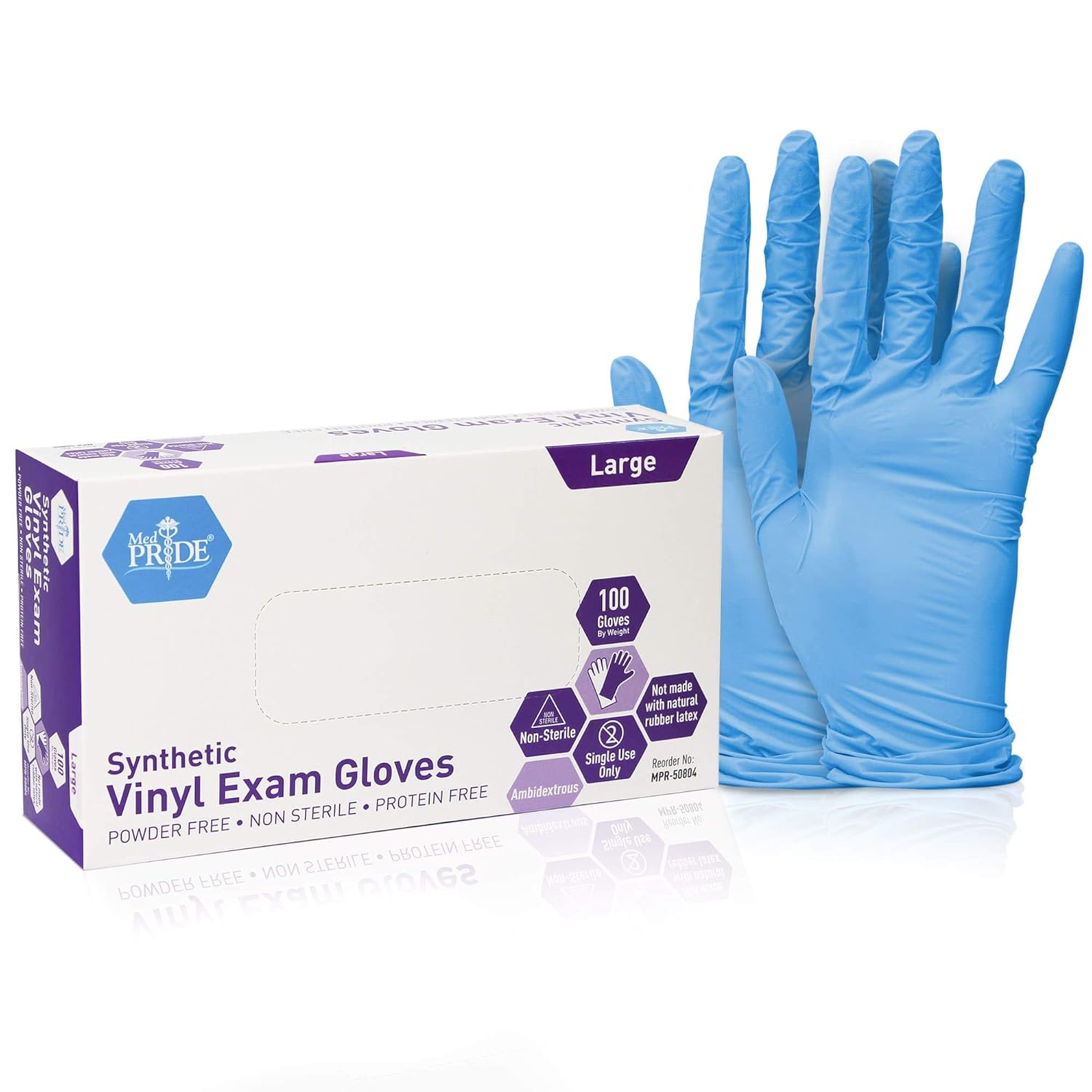 Medpride Synthetic Nitrile-Vinyl Blend Exam Gloves, Large 100 - Powder Free, Latex Free & Rubber Free - Single Use Non-Sterile Protective Gloves for Medical Use, Cooking, Cleaning & More