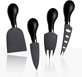 hecef 4-Piece Cheese Knife Set - Black Cheese Knife, Chisel & Forks view 2