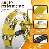 Flexzion Tambourine Half Moon Metal Jingles Double Row Yellow 25cm 23cm Handle view 3