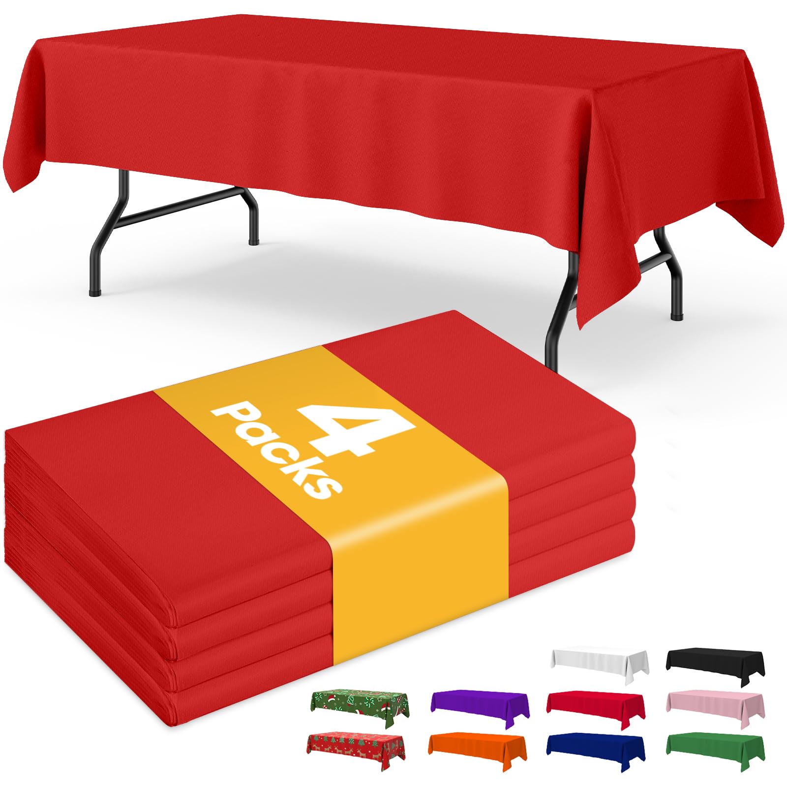 Photo 1 of Niuara Red Plastic Table Cloth Rectangle Table 4 Pack, 54''×108'' Tablecloth for Valentine's Day, Table Cloth for Disposable Use, Table Cover for Holiday Party, Gathering