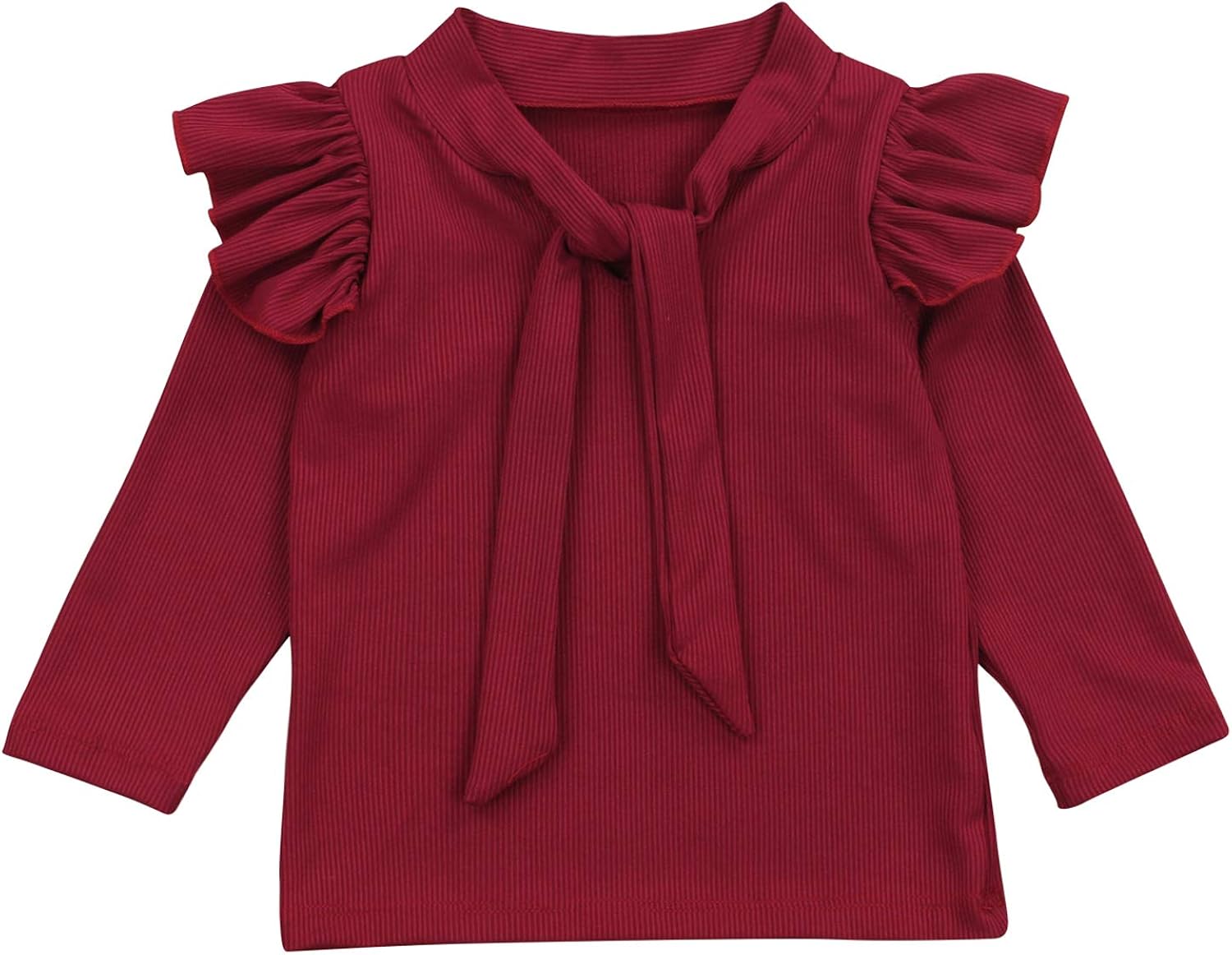 Toddler Kids Baby Girl Long Sleeve Knit Blouse Ruffled Shoulder T-Shirt Top with Adjustable Straps: Clothing