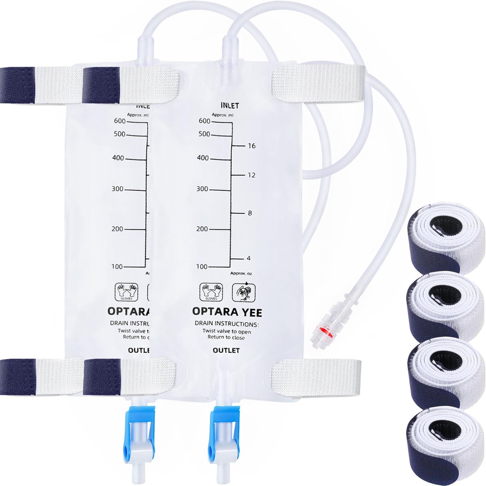 Photo 1 of 2 Pack 600ml Nephrostomy Bags with 24" Flexible Tube, Urine Drainage Bag Transparent Fluid Collection Bag with Twist Valve, with Soft Adjustable Leg Straps for Secure Fit