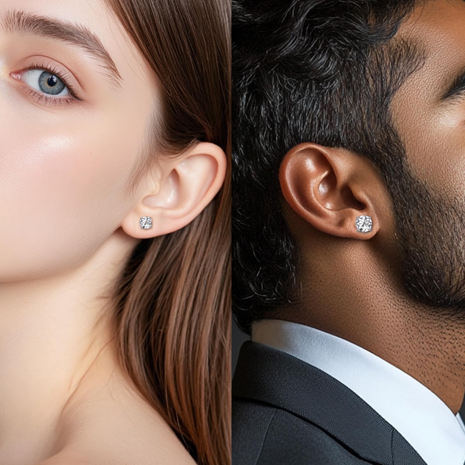 SugarTang Moissanite Earrings, Diamond Stud Earrings for Women 1-3 CT 18K White Gold Plated/S925 Sterling Silver Earring for Men, Lab Grown Hypoallergenic Jewelry