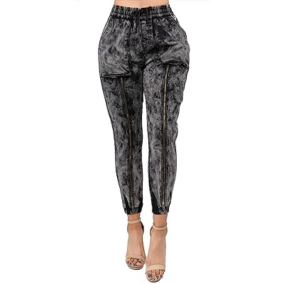 TwiinSisters Women's Fashion Stretch High Waist Zipper Accent Denim Jeans Jogger Pants with Roomy Pockets for Women