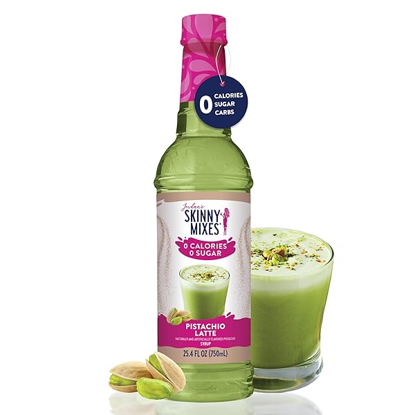 JORDAN’S SKINNY MIXES SUGAR FREE COFFEE SYRUP, PISTACHIO COFFEE FLAVORING SYRUP, ZERO CALORIE DRINK MIX, LATTES, BAKING, PROTEIN SHAKE OR COCKTAIL, DAIRY & GLUTEN FREE, KOSHER, 25.4 FL OZ