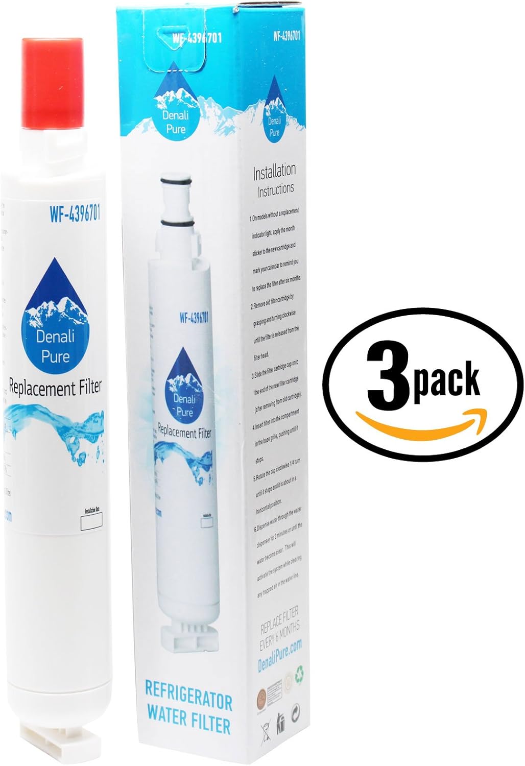 3-Pack Refrigerator Water Filter Replacement for Whirlpool 4396701, Kenmore, Jenn-Air, KitchenAid - Compatible with Whirlpool 4396701, Kenmore 9915, Whirlpool ET1FHTXMQ01, Whirlpool ET1FHTXMQ04