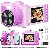 Myvia Kids Camera, Christmas Birthday Gifts for Boys Girls Age 3-12,Upgrade HD Flip Digital Video Cameras for Kids, Portable Toys for 3 4 5 6 7 8 9 10 Year Old Childrens with 32GB SD Card-Purple