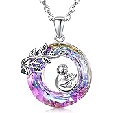 TANGPOET Animal Necklaces for Women Mother 925 Sterling Silver Purple Crystal Pendant Necklaces Jewelry Gifts for Birthday Christmas Mothers Day with 18"+2" Chain
