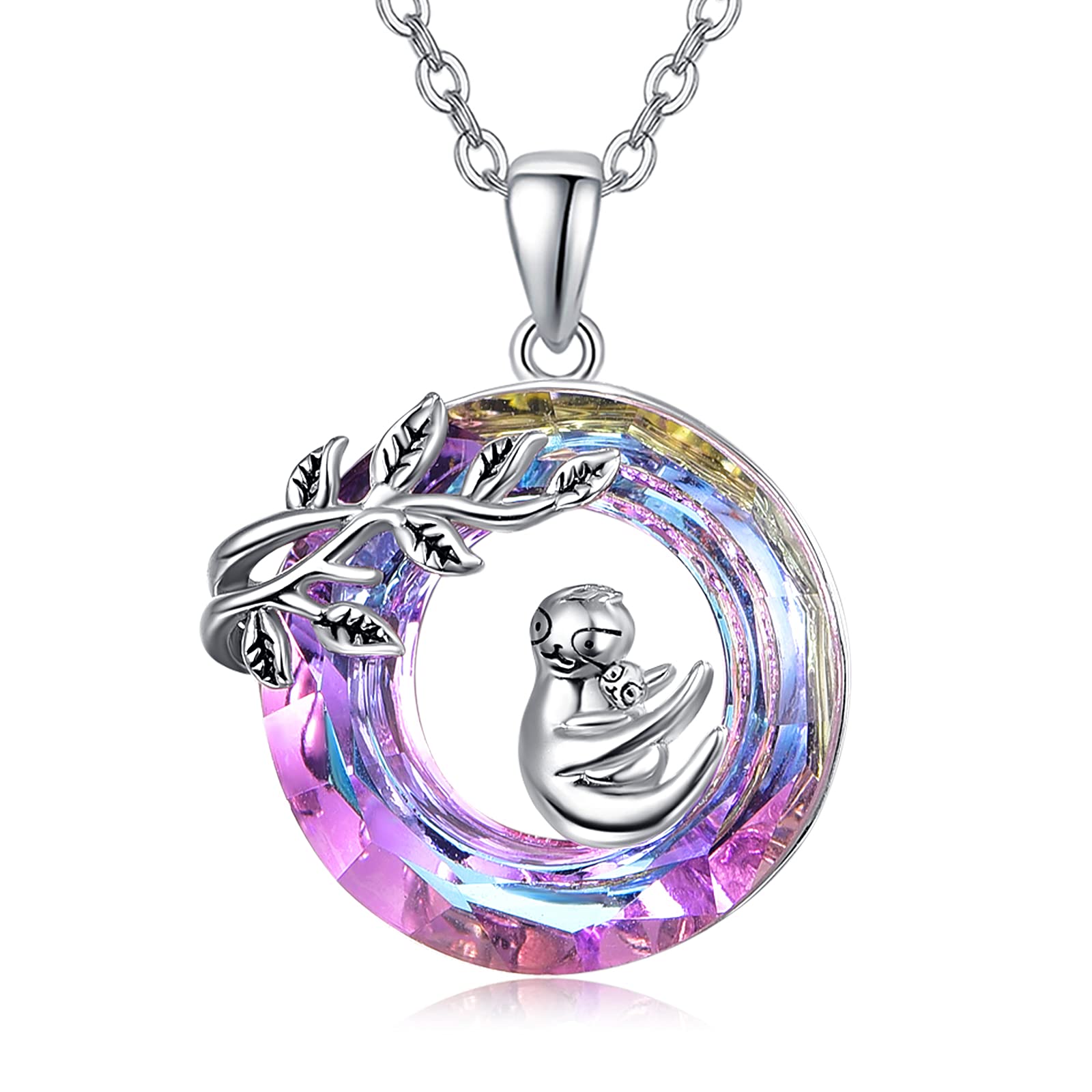 TANGPOET Sloth Necklace 925 Sterling Silver Crystal Necklace Sloth Pendant Birthday Jewellery Gifts for Women Ladies Girls