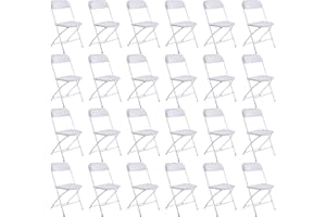 susici 24 Pack White Plastic Folding Chairs, Portable Stackable Commercial Folding Chairs with Steel Frame 350lbs for Home Office Outdoor Indoor Office Wedding Party Events
