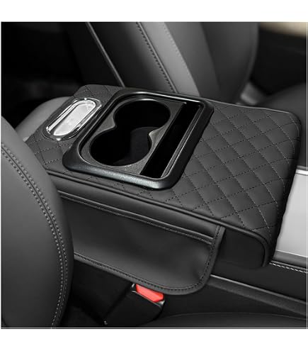 Car Center Console Armrest Cover - With 2 Cup Holders, Tissue Box Slot & Storage Pockets, Waterproof Black Leather - View #9