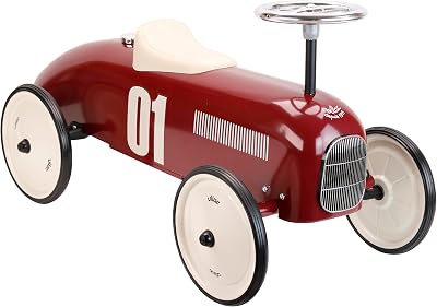 Vilac Vintage Ride-On Car for Toddlers Burgundy Metal Body Large Wheels
