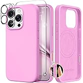 GolbinBox Magnetic for iPhone 16 Pro Max Case, Compatible with MagSafe, Screen Protector + Camera Lens Protector, Liquid Silicone Shockproof Protective Phone Case for iPhone 16 Pro Max, Rose Pink