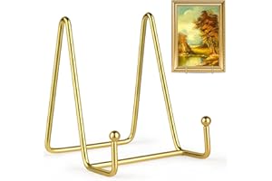 Mocoosy 2 Pack 4 Inch Gold Plate Stands for Display, Metal Square Wire Easel Stand, Plate Holder Display Stands, Picture Frame Stands for Display Photos, Decorative Platter, Book and Table Top Arts