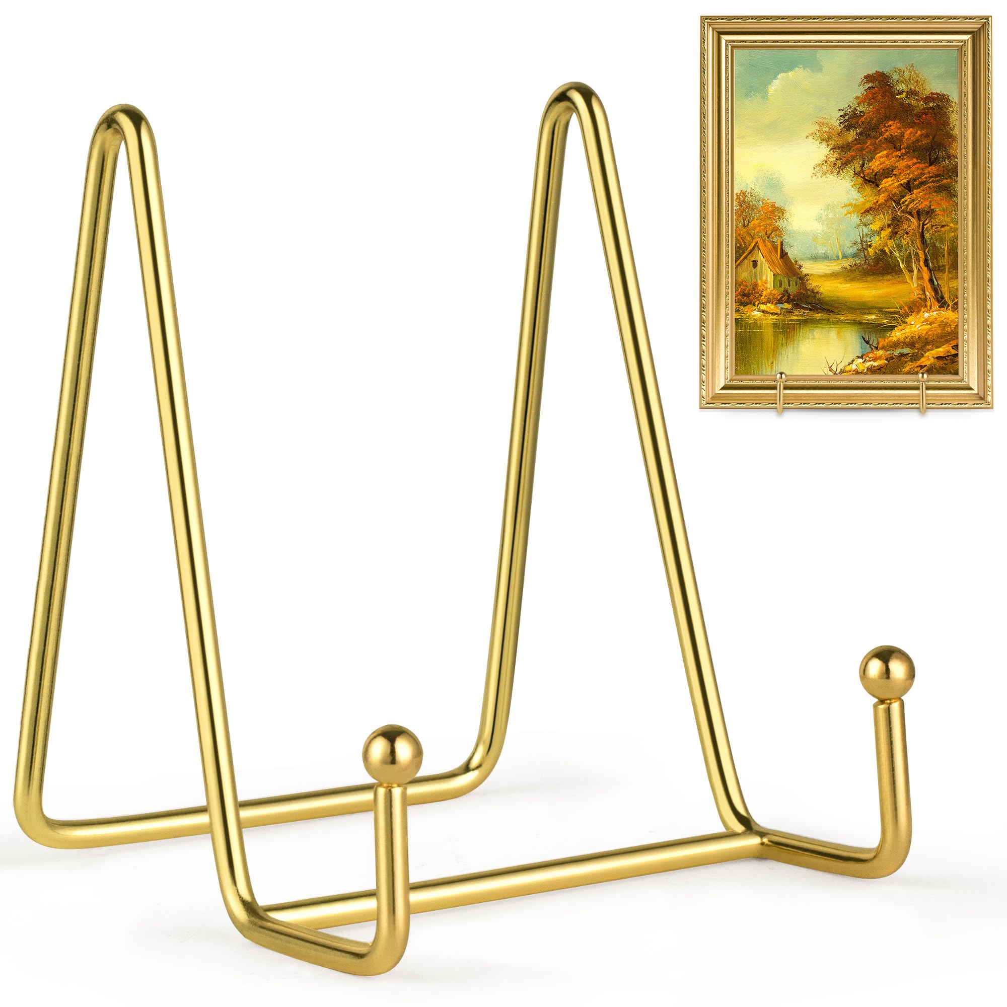 Mocoosy 4 Inch Plate Stands for Display- Gold Iron Easel Plate Holder Display Stands Metal Frame Holders for Photo, Pictures, Decorative Plate Dish and Tabletop Art-2 Pack — image 1