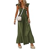 PRETTYGARDEN Women's 2026 Summer Casual Maxi Dresses Cap Sleeve V Neck Smocked Long Pockets Party Sundress Vacation Outfits