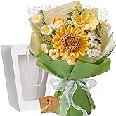Serwalin Crochet Flower Bouquet,Yellow Knitted Flowers,Sunflower Crochet Flowers for Valentine Day Wedding Anniversary Birthday Mother’s Day Back-to-School or Graduation Ceremonies Gift (with Card)