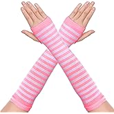 Tongcloud 1 Pair Womens Girls Punk Gothic Striped Knitted Arm Warmers Fingerless Gloves for Halloween Costume