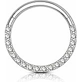 BLISI G23 Titanium Nose Rings Hoop Septum Clicker 16G Hinged Nose Segment Ring Hoop 8mm/9mm/10mm Cubic Zirconia Cartilage Earrings Conch Daith Helix Rook Tragus Ear Body Piercing Jewelry