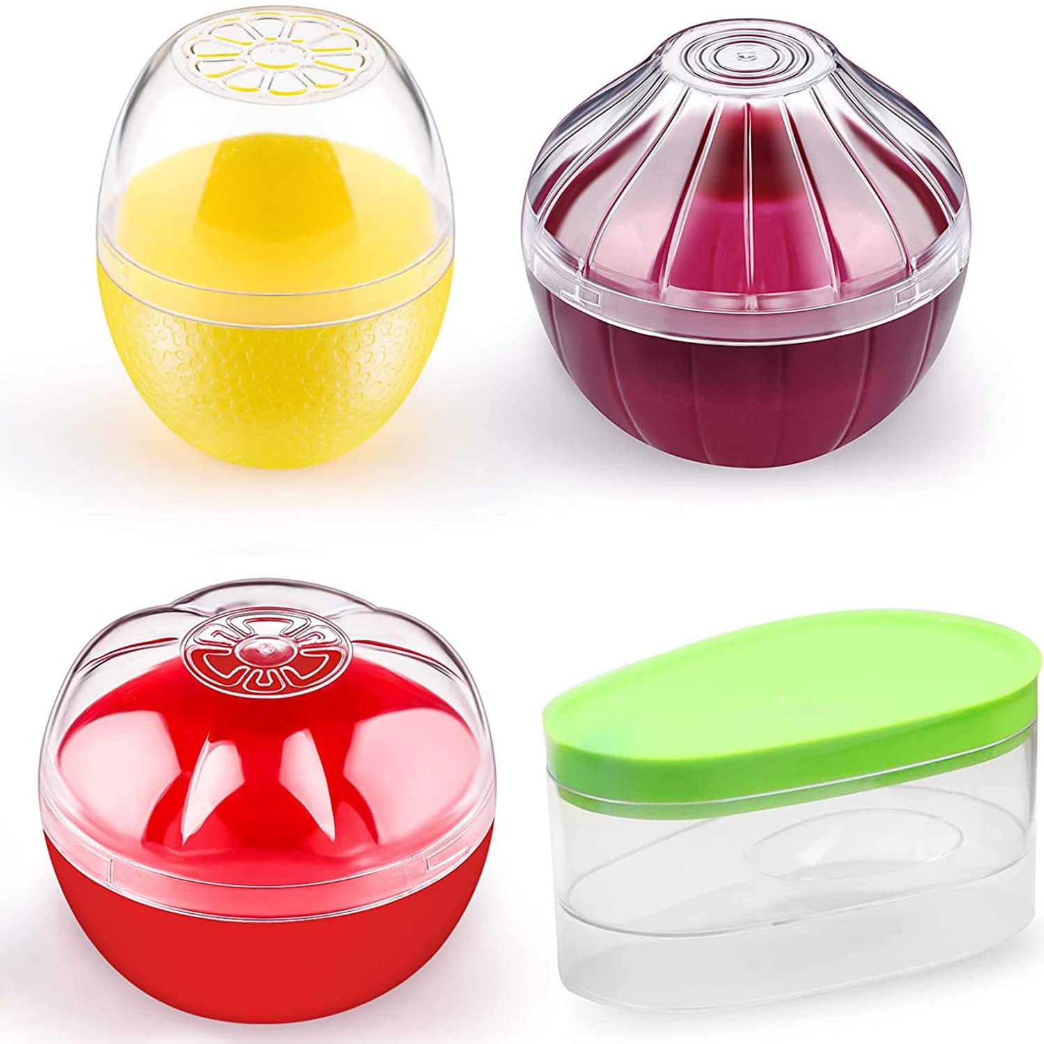 Photo 1 of AYCCNH Fruit and Vegetable Storage Containers for Fridge 4 Piece Set, Onion, Lemon, Tomato and Avocado Saver/Holder/Keeper