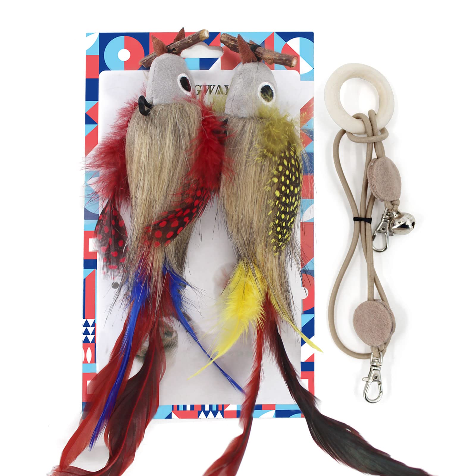 SONGWAY 2 Pcs Cat Toy Bird - Cat Feather Toys with Bell and Silvervine Sticks, Interactive Cat Toy, Cat Plush Toys for Indoor Cats Kitten