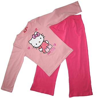 NEU Kinder Bio-Schlafanzug Pyjama HELLO KITTY, hergestellt mit 100 % Baumwolle aus biologischem Anbau, Größe nach Körperlänge