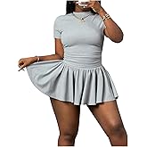 WDIRARA Women's Plus Size 2 Piece Outfits Short Sleeve T Shirt Ruffle Mini Skirt Sets