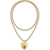 TEN MIRO 16k Gold Plated Chunky Gold Plated Necklace for Women Non Tarnish, 36'' /92cm Long Chunky Heart Necklace layered Puffy Heart Necklaces Long Thick Pendant Bold Statement Necklaces for Women Trendy