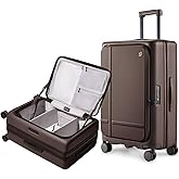 NINETYGO Medium Checked Luggage 25 Inch, Flat Top Opening Check In Luggage with Cup Holder, Expandable, Coffee-Infused PC Hard Shell, Eco-Friendly, TSA Lock, 360° Spinner Wheels (Americano)