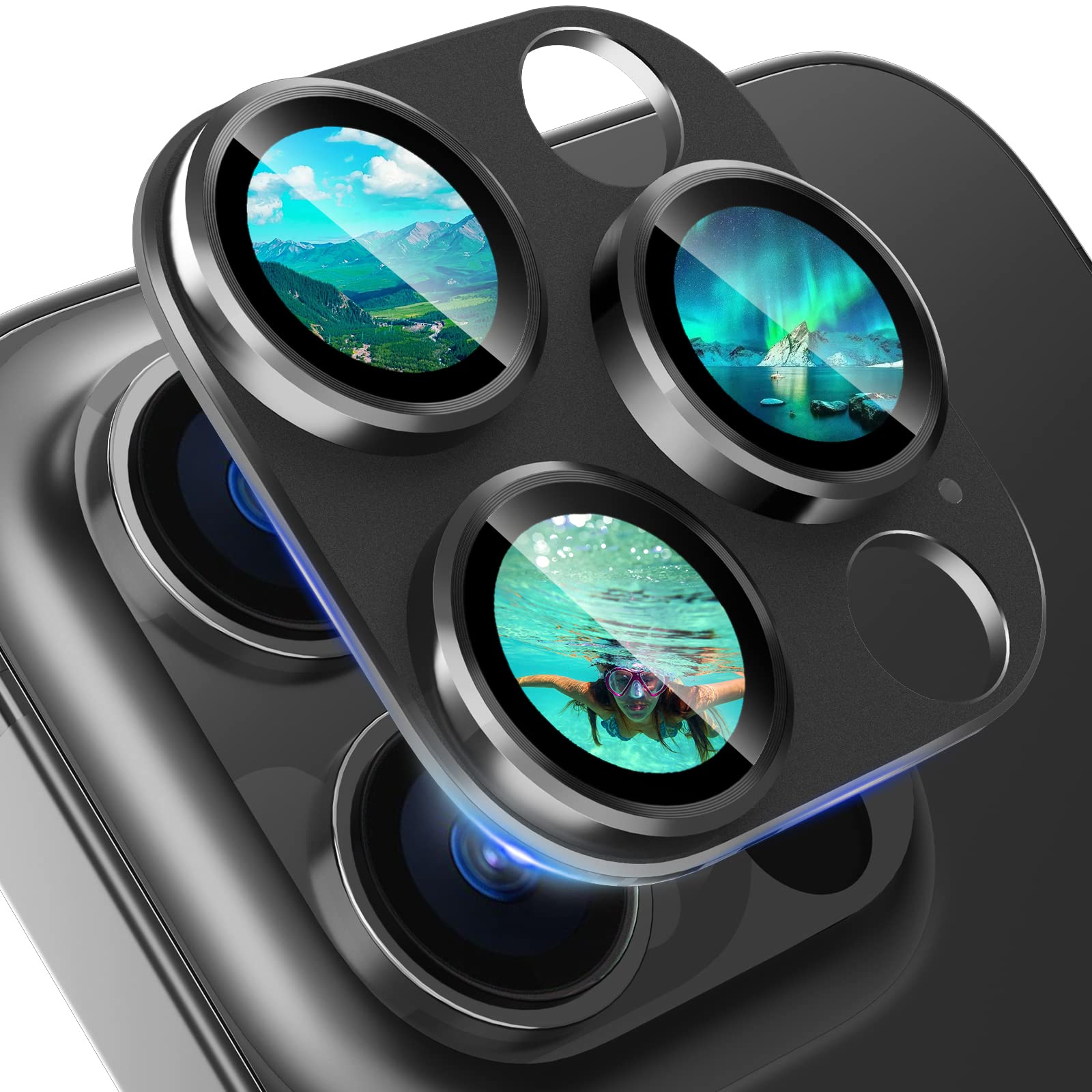 imluckies for iPhone 13 Pro/iPhone 13 Pro Max Camera Lens Protector, Integrated Aluminum Alloy with 9H Tempered Glass Metal Camera Cover [Shockproof][Anti-Scratch][Easy Installation], Black