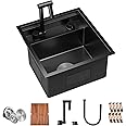 TORVA RV Kitchen Sink, 16 x 17 x 9 Inch Undermount Bar Sink 16 Gauge Stainless Steel Single Bowl Workstation Sink with Faucet Cutting Board, Dark Grey