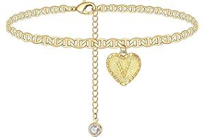 ink2055 A to Z Capital Letter Engraved Love Heart Pendant Rhinestone Anklet Foot Chain,Ankle Bracelets for Women Teen Girls Beach Jewelry Gifts