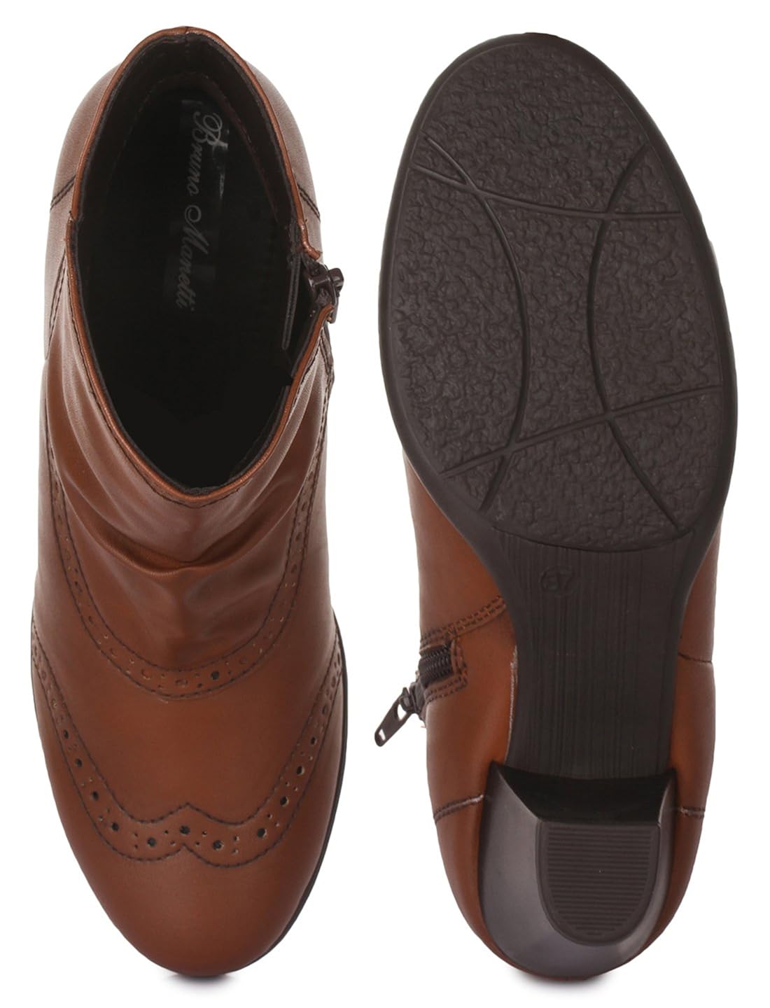 bruno manetti women (ay-105) tan synthetic leather heeled boots