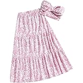 SOLY HUX Women's Summer 2 Piece Vacation Cruise Outfits Floral Print Tube Top and Maxi Skirt Set Red and White Floral X-Small