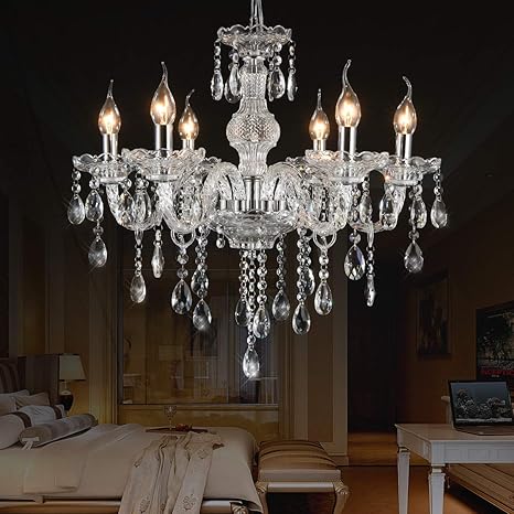 Yyshchen Crystal Glass Chandelier 6 Lights Clear Pendant Ceiling