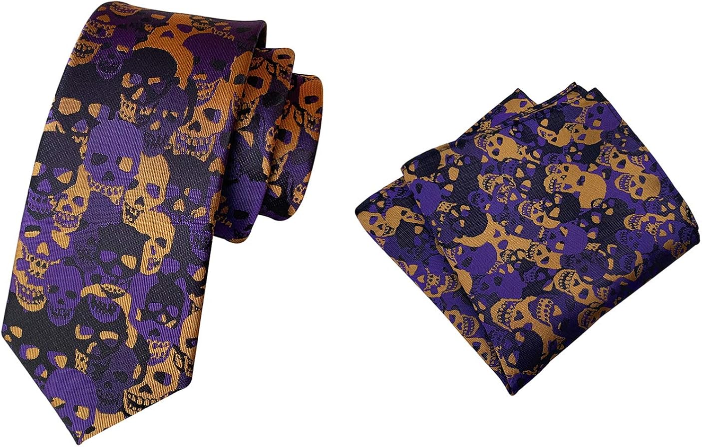 QCWQMYL Men's Skull Ties Crossbone Skeleton Halloween Necktie Pocket Square Set