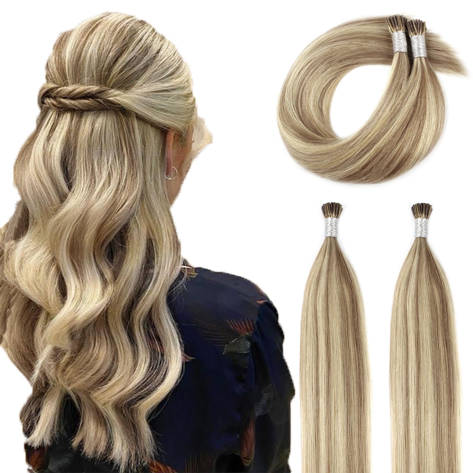 ABH AmazingBeauty Hair I Tip Hair Extensions 24 Inch Color #8A Light Brown Mixed with #60 Ash Blonde Hair Extensions for Short Hair Fusion Hair Extensions Human Silky Straight Soft 50g 50strands โ image 1