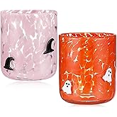 Yoiemivy 2 Pack Halloween Icon Juice Glasses 14 oz Double Old Fashioned Icon Handblown Stemless Wine Glasses Cute Ghost Glass Drinking Cups for Halloween Fall Party Supplies
