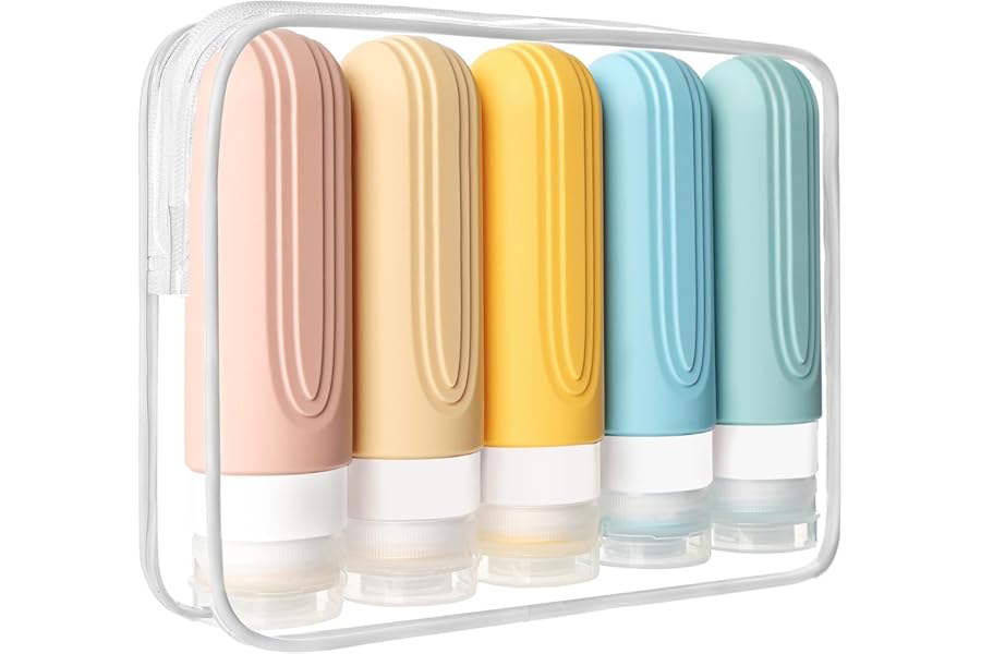 CHEODIN Travel Bottles for Toiletries, 5 Pack TSA Approved Travel Size Containers, 3oz Leak Proof Refillable Travel Accessories for Shampoo Conditioner, BPA Free Travel Bottles with Toiletry Bag