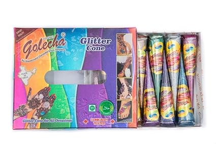 12 x Golecha Glitter Henna Gel Zapfen Mehndi Mendi Body Tattoo UK Lager